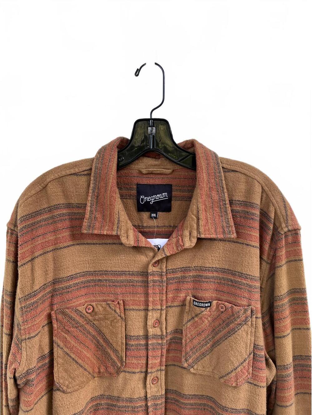 XXL Oregrown Soft Flannel Long Sleeve Orange Striped Surf Cozy Northwest - Picture 2 of 4